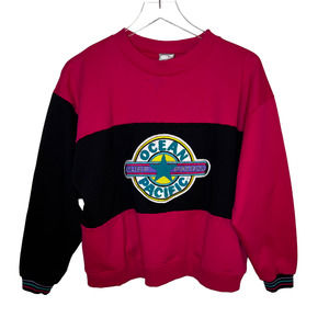 Vintage 1980s Op Ocean Pacific black and Pink pullover with big logo Surf Patrol